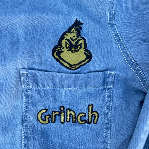 Vintage Dr Seuss The Grinch Denim Button Up - Picture 3 of 6